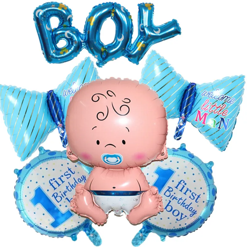 6pc Blue Baby 1st Birthday Shower Balloons Birthday Helium Boy Polka