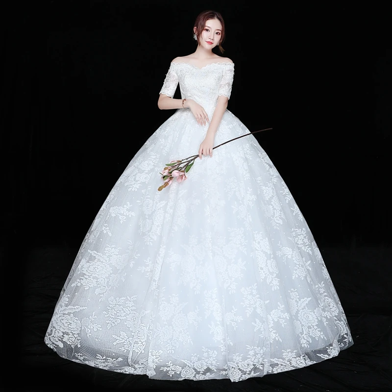 Большие размеры милое белое кружевное свадебное платье с короткими рукавами Свадебные платья принцессы платье Vestidos De Novia