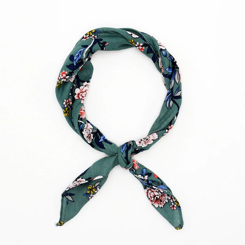 

Retro Green Floral Cotton Bandana Women 55CM*55CM Square Scarf Flower Hair Headband Neck Scarves Headwear