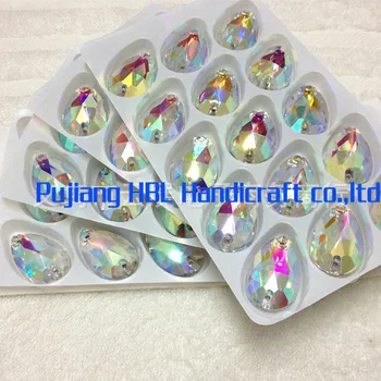 

432pcs/lot 7X12MM Crystal AB sew on resin stones flat back stones for crafts teardrop angle diamond loose crystal stones