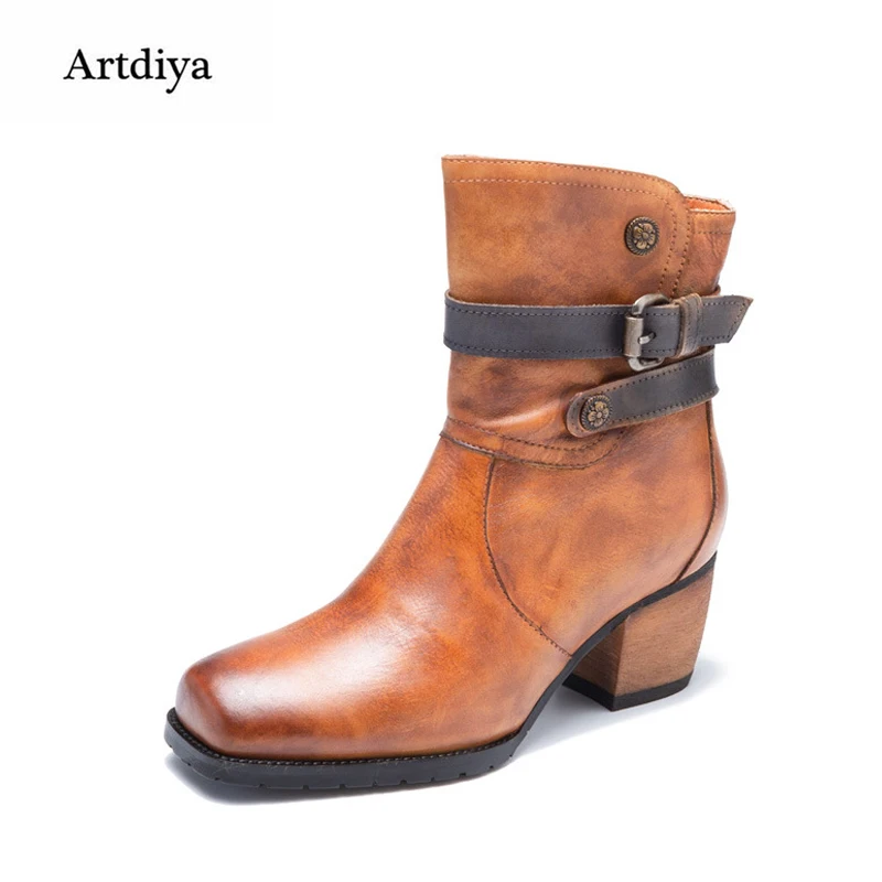 Artdiya Original New Retro Genuine Leather Women Boots Buckles High Heels Martin Boots Handmade Cowhide Ankle Boots T58531-5 цена Artdiya Original New Retro Genuine Leather Women Boots Buckles High Heels Martin Boots Handmade Cowhide Ankle Boots T58531-5 цены онлайн