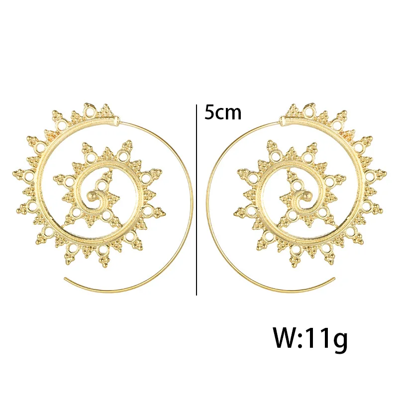 Bohemian Round Spiral Drop Earrings Big Ethnic Gold Silver Color Punk Whirlpool Gear Earrings for Women Fashion Jewelry-size