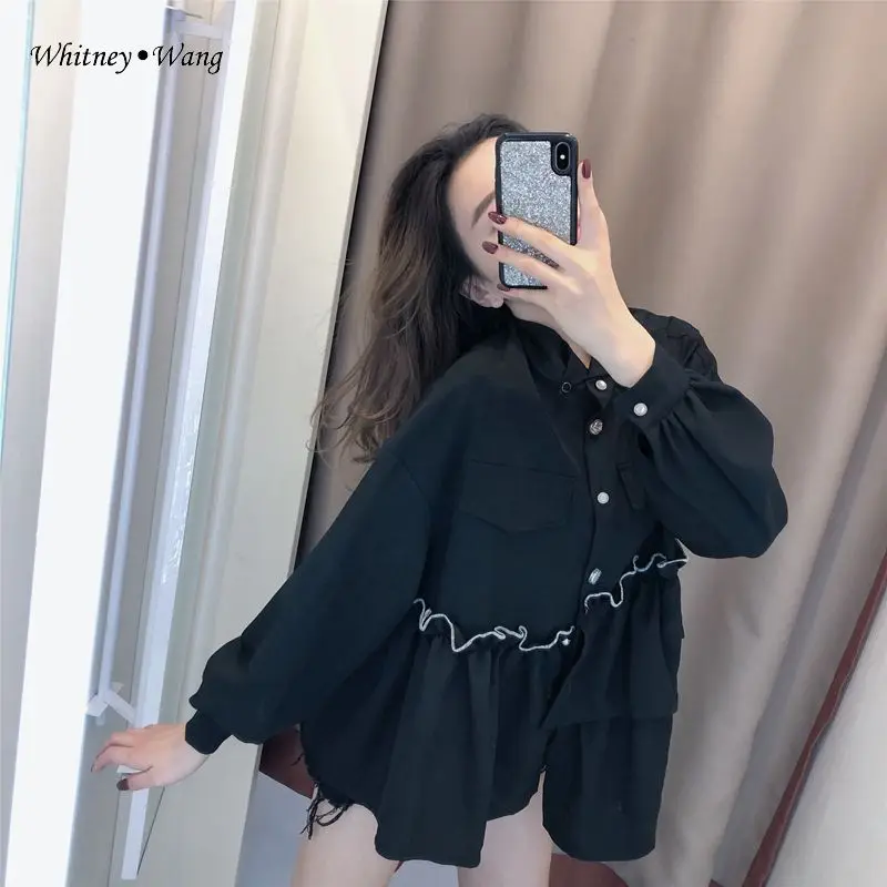 WHITNEY Ван Весенняя модная уличная Многослойные оборки Асимметричная блуза Для женщин блузы рубашки топы