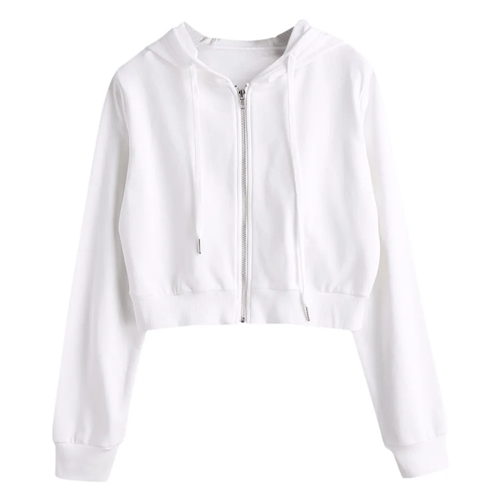 Zaful Hoodies Women Zip Up Drawstring Cropped Hoodie Zipper Solid Short  Sweatshirts Sport Cotton Full Sleeves Streetwear Tops - Hoodies u0026  Sweatshirts - AliExpress
