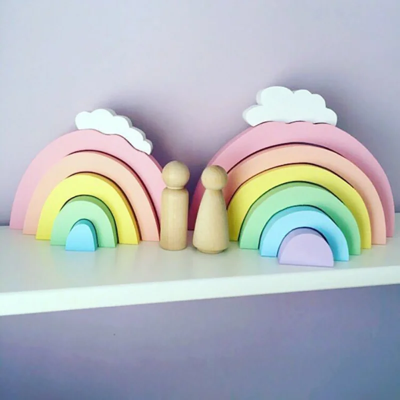 Photography Colorful Wooden Rainbow Building Blocks Decor Children 's Room Decorative Ornaments Wall Decorations