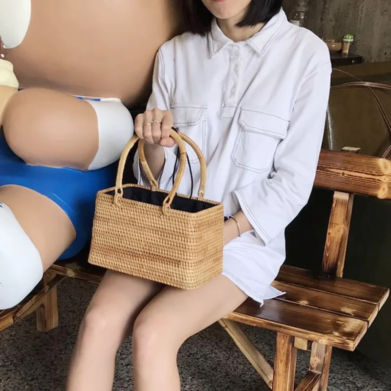 Многоцелевой женский соломенный мешок для хранения пляжные бамбуковые Наплечные сумки органайзер для косметики косметические сумки из ротанга