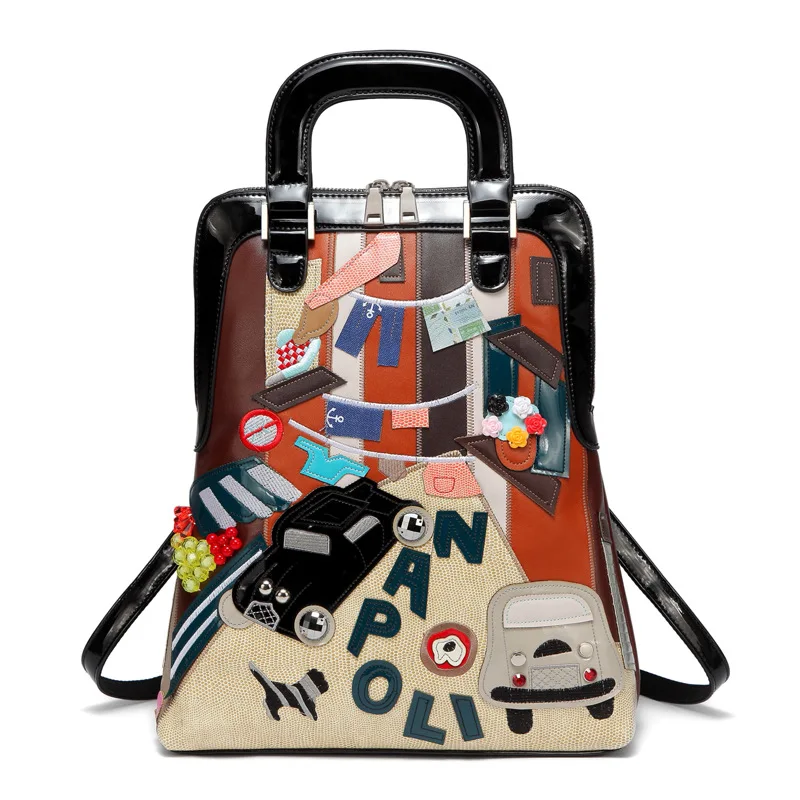 Сращивание красочный рюкзак автомобиль шаблон летняя сумка кампус стиль Школьный милый модный кожаный рюкзак креативный подарок черный