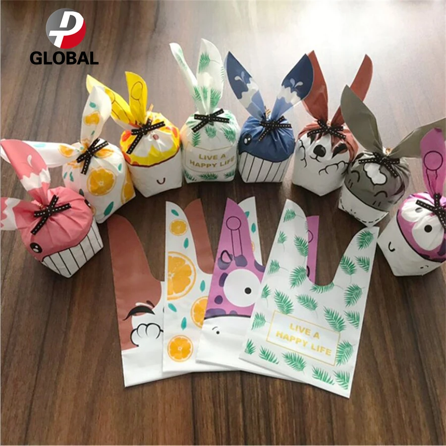 

D&P 10pcs Cute Rabbit Ear Cookie Bag Gift Bag For Candy Biscuits Snack Baking Package Wedding Favors Gifts Easter decoration