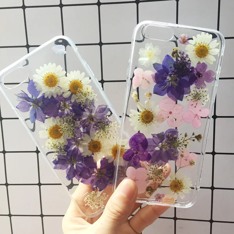 Beautiful Real Pressed Flower Phone Case For iPhone XR X XS Max 6 6S Plus 7 8 Floral Transparent Clear Silicone Cover Coque Capa