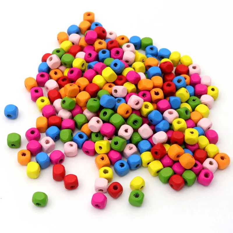 

300pcs/lot Mixed Color Square Cylindrical UFO Wood Beads Loose Spacer For Jewelry Finding DIY Handmade Earrings Accessories