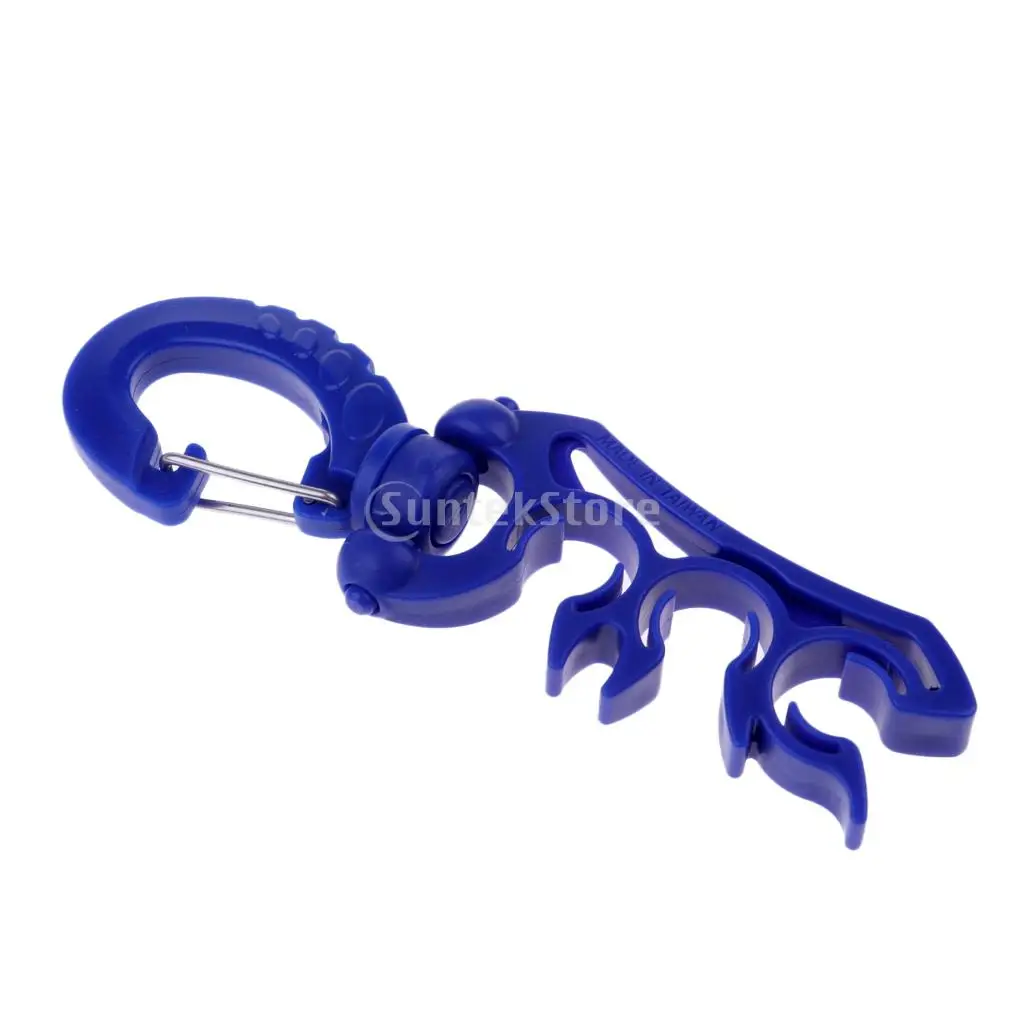 Scuba Diving Dive Divers Triple 3 BCD Hose/Regulator/Gauge Holder Retainer with Folding Rotates Snap Clip Black/Yellow/Blue