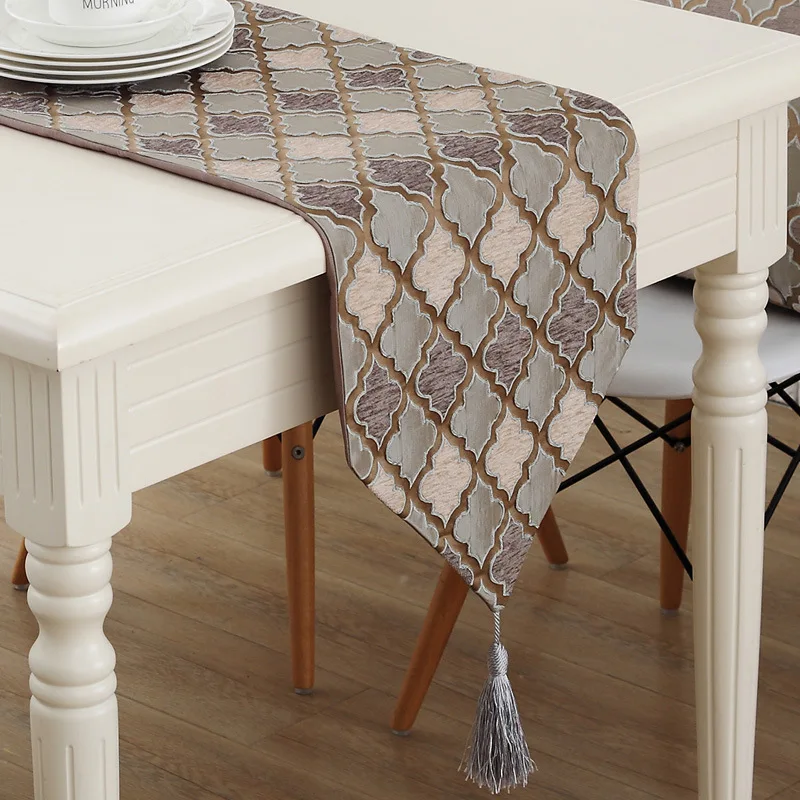 

Table Runners European Classical Nylon Jacquard Runner Table Cloth With Tassels Cutwork Embroidered Table Runner