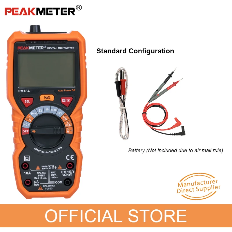 PEAKMETER мультиметр Вольтметр Амперметр PM18A с истинным RMS AC DC напряжение Сопротивление Емкость Частота Температура NCV тестер