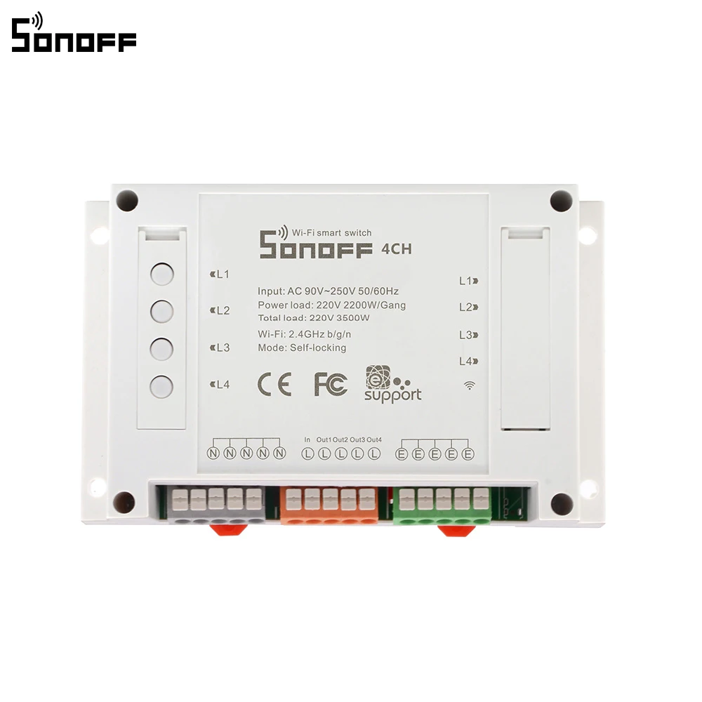 

Sonoff 4CH Wifi Smart Switch Universal Remote Intelligent Switch Interruptor 4 Channel Din Rail Mounting Smart Home Wi-FI Switch