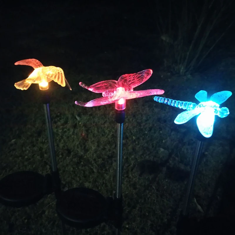 Lâmpada do Gramado do Jardim Solar à Prova Pássaro para Casa Luzes do Pátio Lote Luz d’ Água Borboleta Colorida Dragonfly Paisagem Caminho 3 Pçs – Led