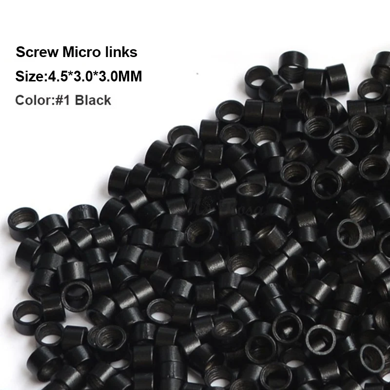 

Screw Micro Rings 4.5*3.0*3.0MM 1000Pcs/Bottle #1 Black Micro Crimp Beads Micro Bead Hair Extensions Accessories