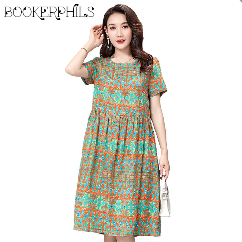 

Summer Elegant Beach Dress Big Size 2019 Women Floral Print Dress Pocket Vintage Short Sleeve Loose Boho Party Dress Vestidos