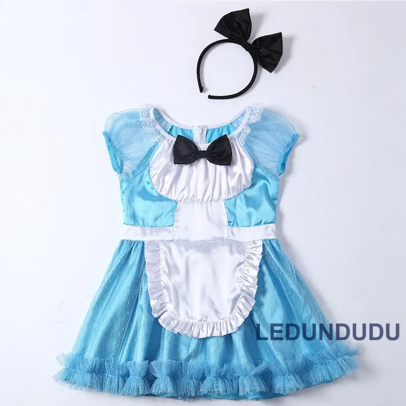 Kids Alice In Wonderland Cosplay Costumes Girls Princess Dress Halloween Party Fancy Suit Clothes Children Blue Maid Clothes (14)