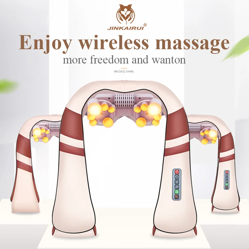  JinKaiRui Cordless Rechargeable Neck Back Shiatsu Massager 3D Deep Kneading Portable Full Body Mass