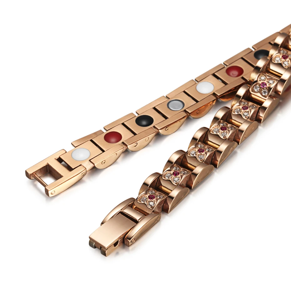 Cena RainSo magnetyczna bransoletka zdrowotna bransoletka dla kobiet kwiat zawieszka z cyrkonią łańcuszek Link Hologram bransoletka kobieta luksusowa biżuteria uzdrawianie