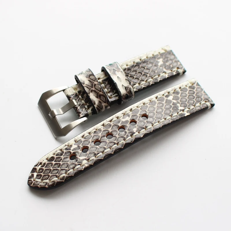 

LUKENI Top Quality 20mm 22mm 24mm Gray Genuine leather Python Skin Watchbands For Pam111 Pilot Sport Watch Strap Bracelet