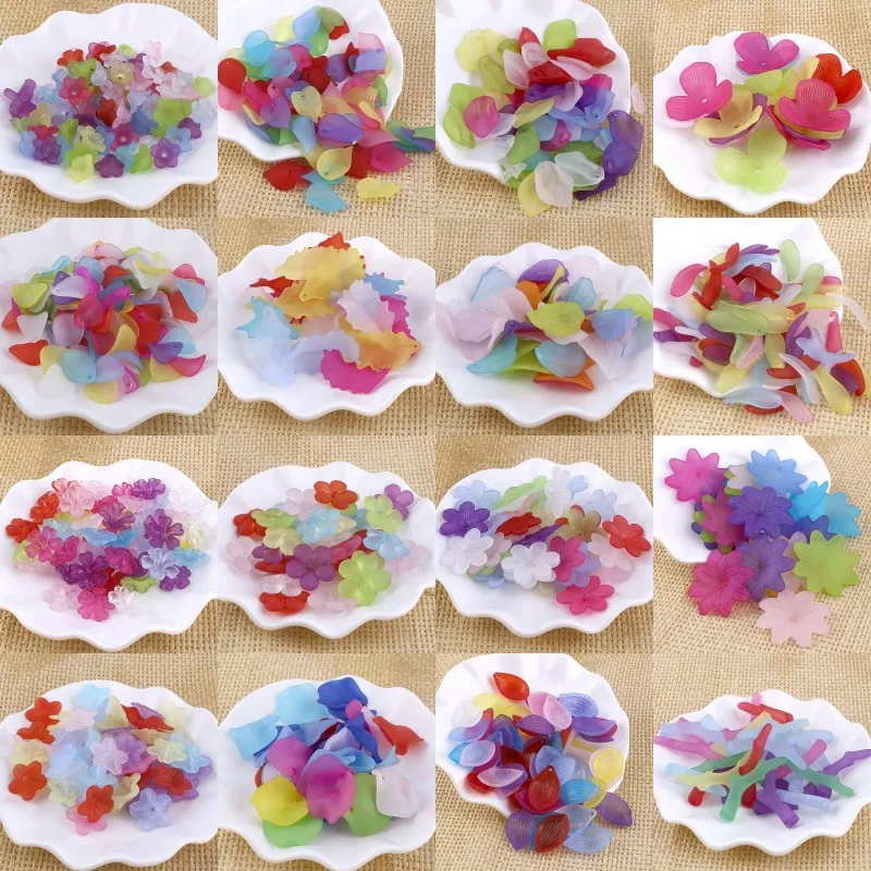 

Mulit Colors Acrylic Flower Leaf Petals Flower Frosted Acrylic Spacers Beads For Hair Wedding Earrings DIY Makeing Accessories