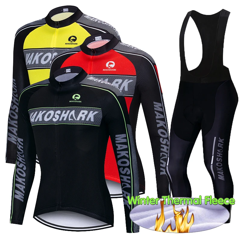 

Men's Winter Thermal Fleece Cycling Jersey Set Long Sleeve Ropa Ciclismo Cycling Clothing Set Mountain Bike Bike Wear 9D Pad