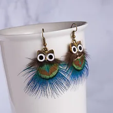 Богемные серьги перо длинный дизайн милая сова птица серьги для женщин ювелирные изделия Перьевые Украшения Серьги Bijoux