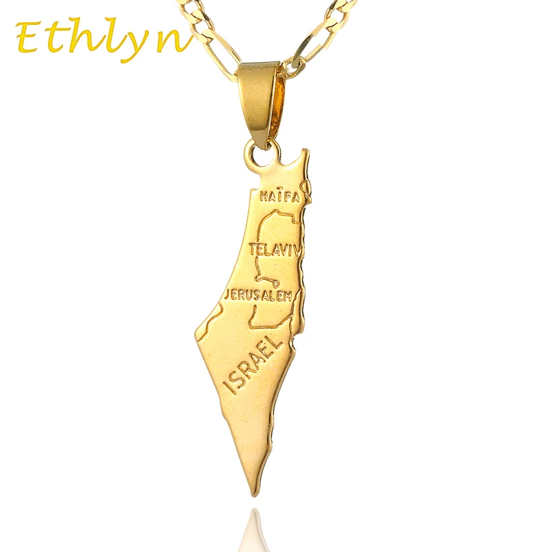 Ethlyn Top Quality Gold Israel Map Pendant Necklace For Women Gold Israel Map Pendant Necklace