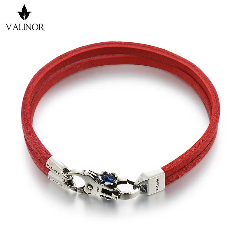 Красный двойной слой первого слоя кожаный браслет браслеты из стерлингового серебра 925 пробы SCNP002 - Окраска металла: Two layers