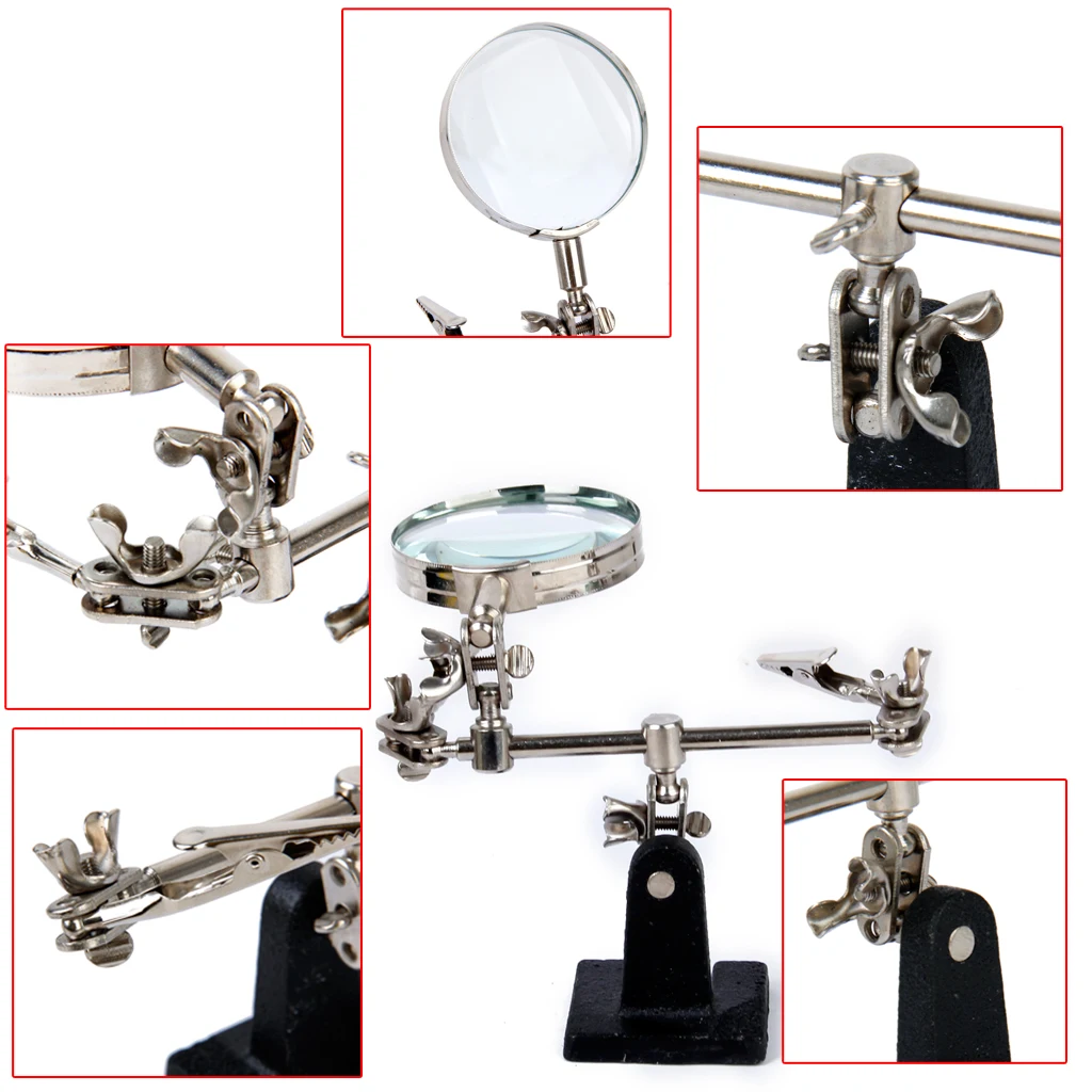 Third Hand Soldering Solder Clamp Iron Stand Holder Helping Magnifier Tool