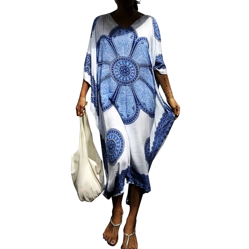 

Pareo batwing half sleeves beach tunic blouse cover up floral printing for bikini swim suit swimwear bathing suit robe de plage