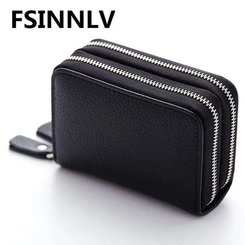 

FSINNLV Genuine Leather Unisex ID Card Holder RFID Card Wallet Bank Credit Card Business Card Holder Protector Organizer DC118
