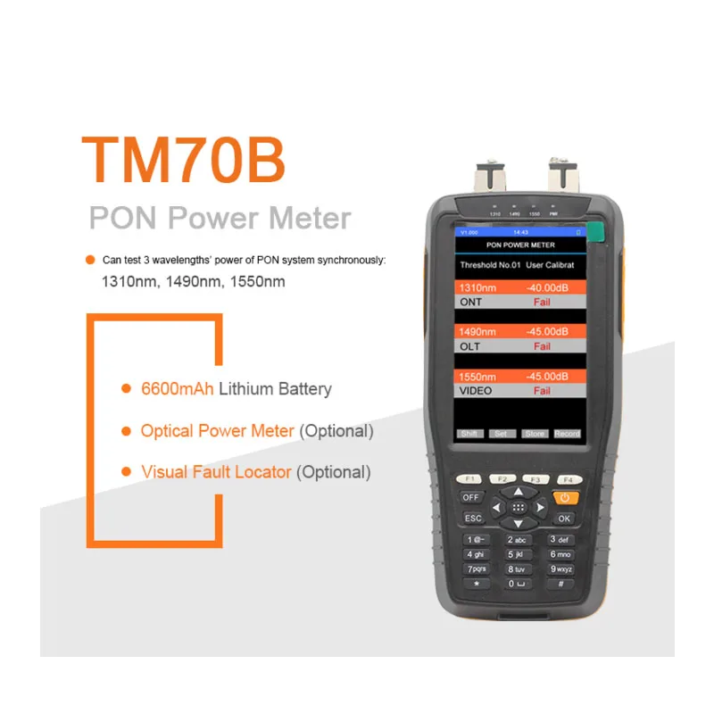 

Handheld TM70B PON Fiber Optic Power Meter with wavelengths 1310/1490/1550nm TM70B optic fiber equipment PON Power Meter
