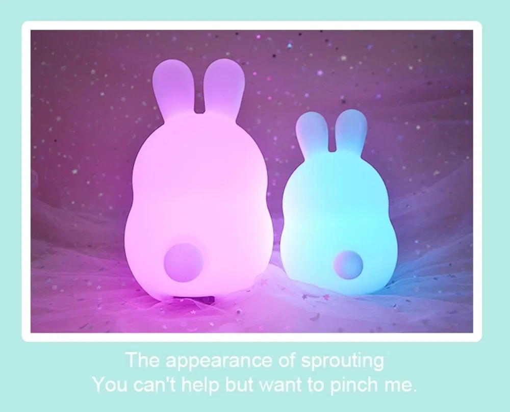 Rabbit LED Night Light Remote Control Timing Touch Sensor 9 Colors USB Charging Silicone Bunny Bedside Lamp for Children Baby (4)_副本