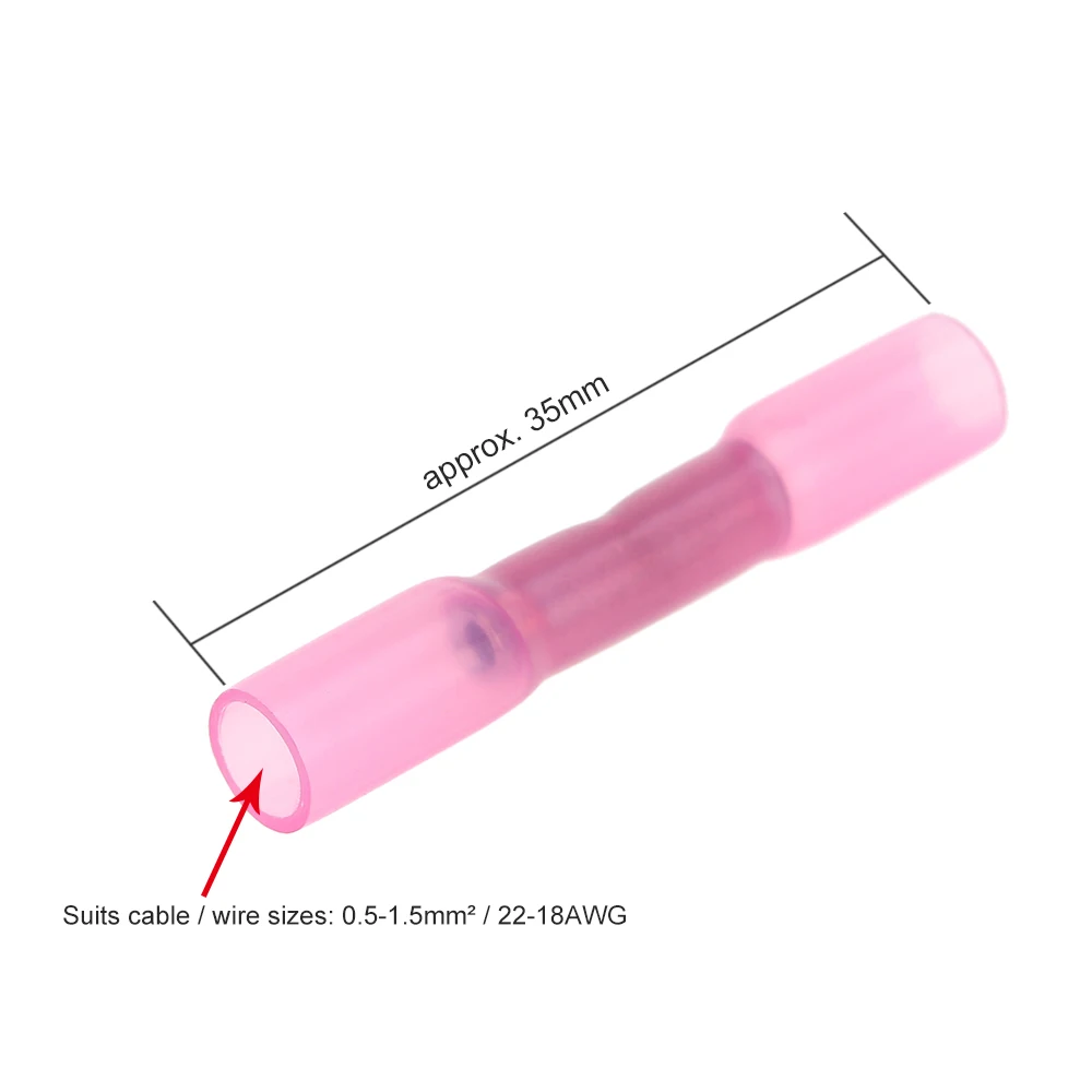 PJ-122R-Z 100 шт. 22-18 AWG изолированный термоусадочный стыковой соединитель водонепроницаемый провод электрические обжимные клеммы Соединительная трубка