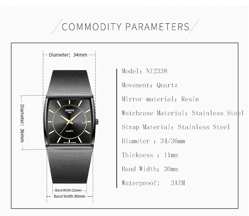 NIBOSI Whole Gold Men's Quartz Wrist Watch Luxury Mesh Stainless Strap Dress Business Man Clock Square Watch Reloj Hombre 2018   (6)