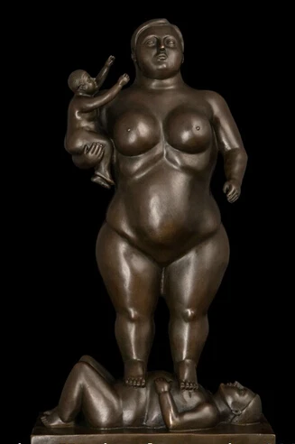 

007947 17 Abstract Art Sculpture Bronze Copper Marble Nude Woman Mother and son Statue