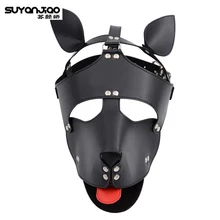Собачья маска из искусственной кожи, капюшон БДСМ, сексуальная, с открытыми глазами, голова, связывание, собака, фетиш, рабыня, капюшон, животное, собака, сексуальная маска, Хэллоуин, косплей, черный, красный