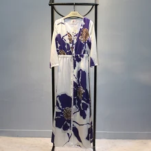 Красивый фиолетовый шелковый халат с принтом длинная ночная рубашка комплект из двух предметов пижамы женский длинный халат ночная рубашка Элегантная домашняя одежда