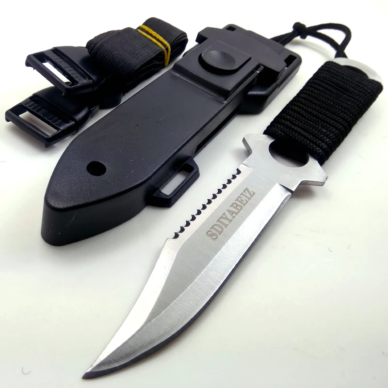 Online Cuchillo de hoja fija caza Acero inoxidable ejército táctico cuchillos al aire libre Camping herramienta de mano vaina buceo supervivencia cuchillo SDIYABEIZ