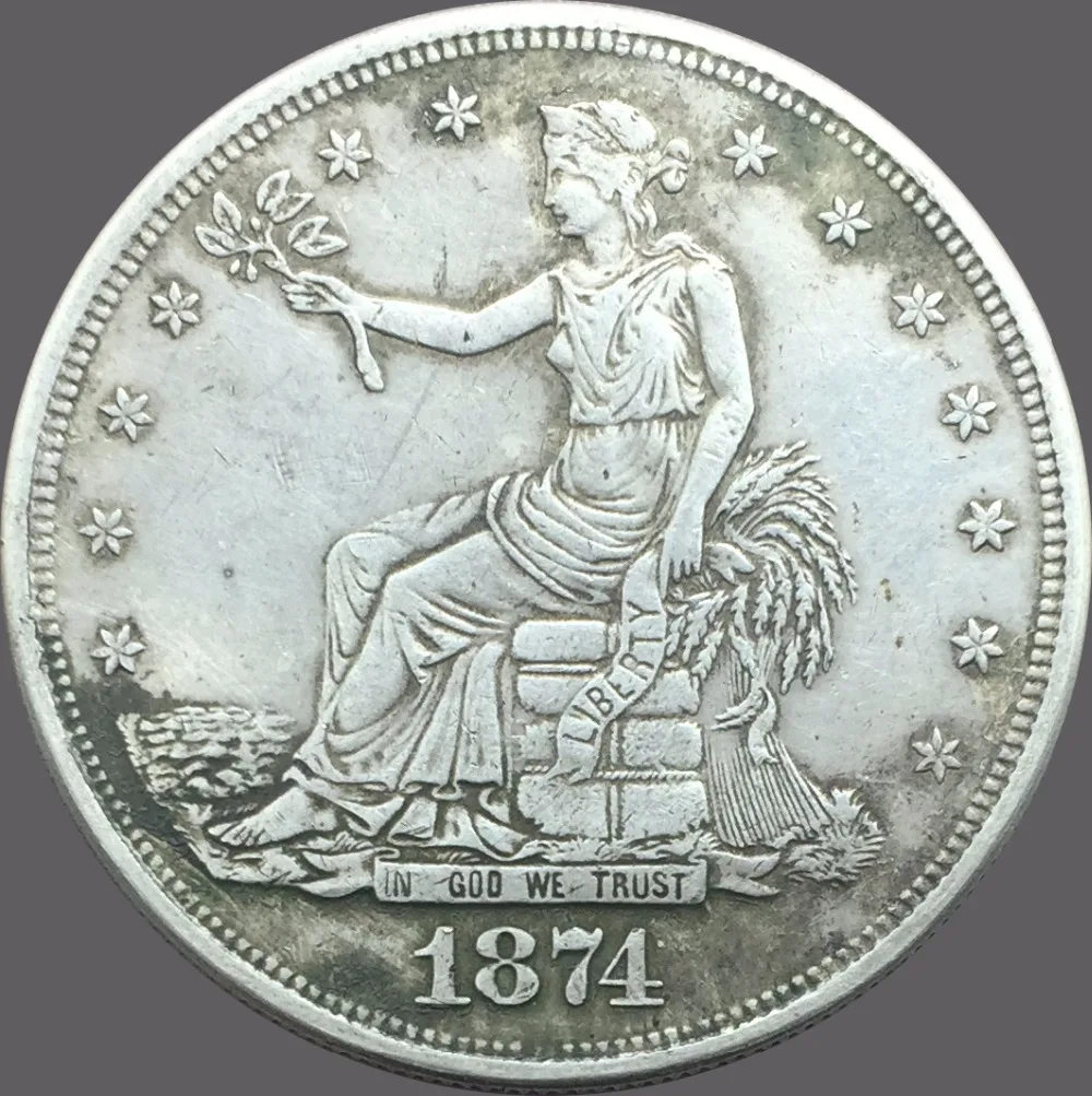 

United States 1874 Trade Dollar 90% Silver replica coins