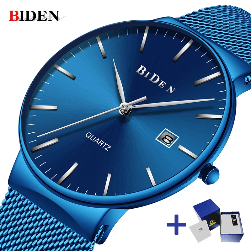 

BIDEN Men watch Ultra Thin Business Quartz Watch Casual Mesh Steel Top Brand Luxury Waterproof Wristwatch men Relogio Masculino