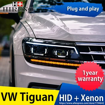 

Hireno Headlamp for Volkswagen Tiguan 2017 Headlight Headlight Assembly LED DRL Angel Lens Double Beam HID Xenon 2pcs