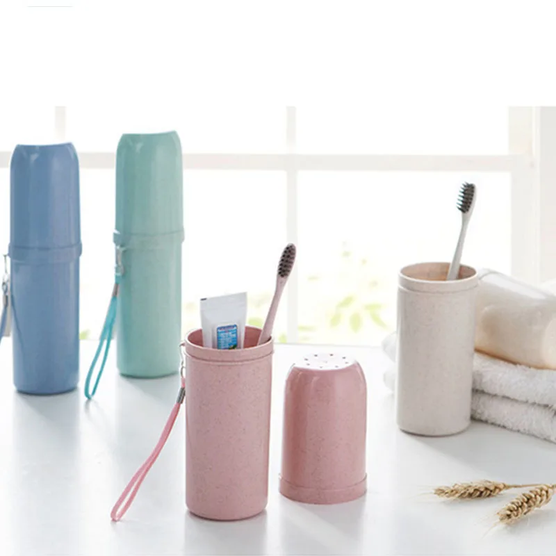 

1 PC Toothbrush Cup Travel Supplies Portable Eco-friendly Wheat Straw Bathroom Tool Toothpaste Holder Cups Dual Use Tooth Mug