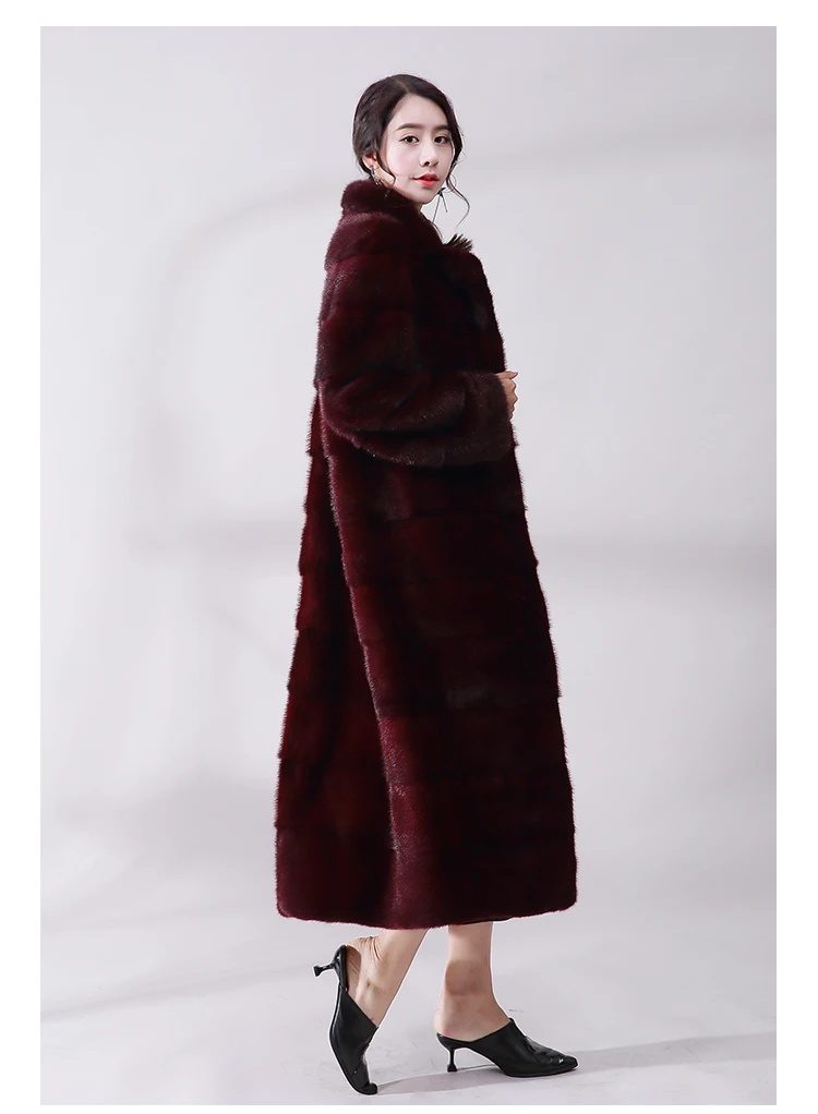 Женское длинное пальто из натурального меха норки, зимняя приталенная теплая Женская длинная куртка из меха норки с отложным воротником