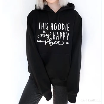 

WS0141 This Hoodie Is My Happy Place Casual Pullovers Women Black Sweatshirt