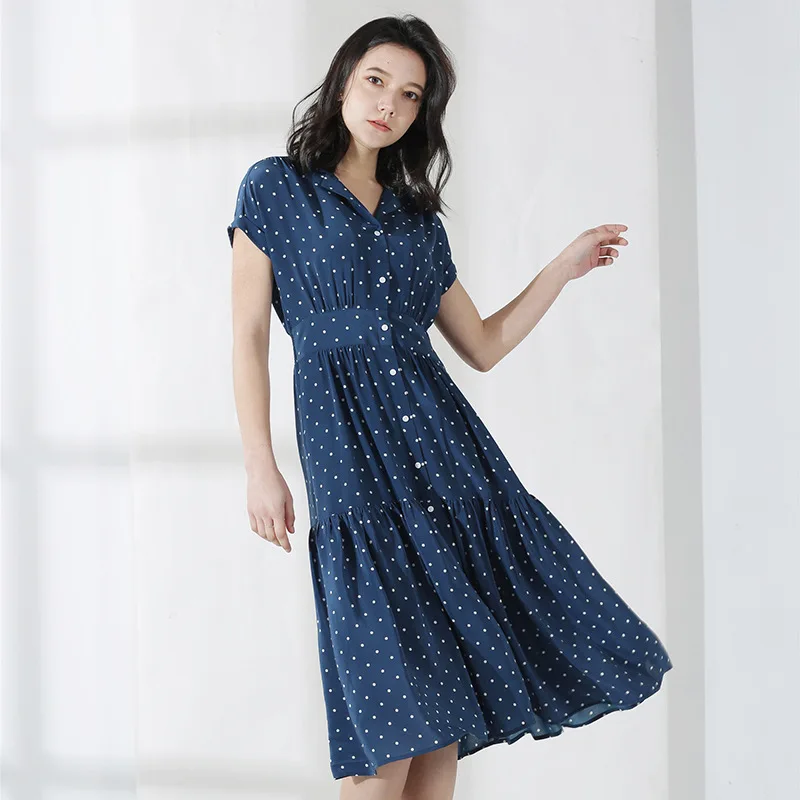 

blue polka dot chiffon floral silk plus size summer robe vintage retro rockabilly long bohemian dresses sexy dames 2019 women