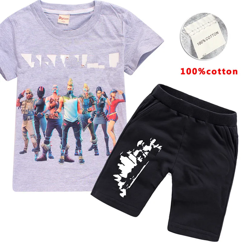 

1 Set 100% Cotton Summer Cartoon Fortnight T-shirt Short Paint For Kid 3D Print Sport Victory Battle Children's Set