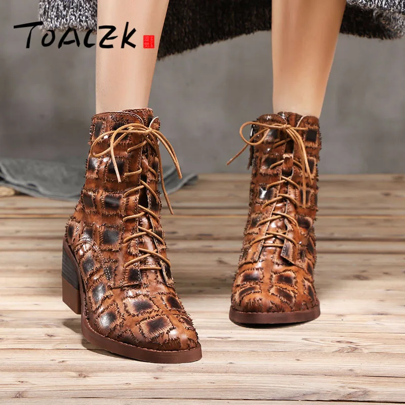 

Autumn winter new individual Martin boots female genuine leather lace-up chunky heel short boots Retro single Boots